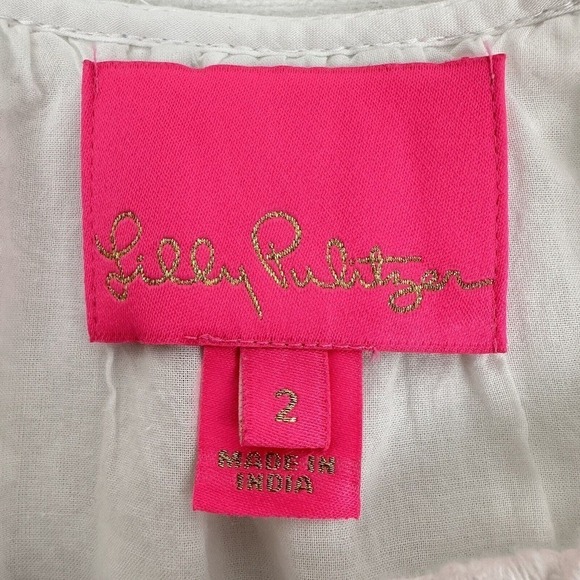 Lilly Pulitzer Charlet Short Puff Sleeve 100% Linen Dress Size 2 White Tiered - Picture 9 of 15